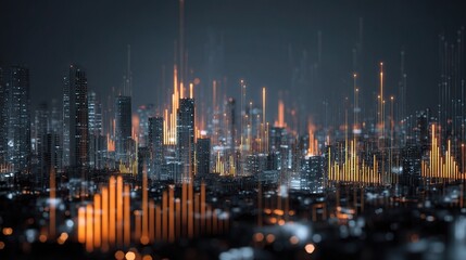 Poster - Digital Cityscape with Rising Holographic Stats and Data Visualizations