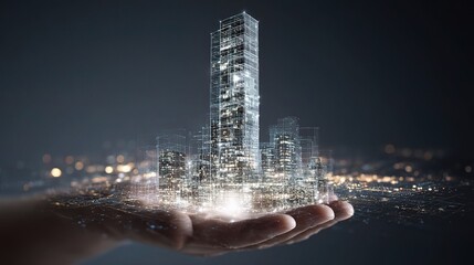 Poster - 3D Architect Presentation of Skyscraper Model Represented in Hand