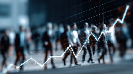 Poster - Business Growth Line Graph Overlay with Professionals Walking
