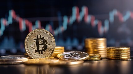 Poster - Cryptocurrency Market Trends with Rising Bitcoin and Bar Graphs