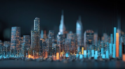 Poster - Digital Cityscape with Holographic Stats Rising in Urban Skyline