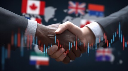 Poster - International Business Partnership Handshake with Global Flags