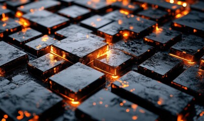 Poster - Glowing Cubes, Abstract Background, Energy, Technology, Industrial Design