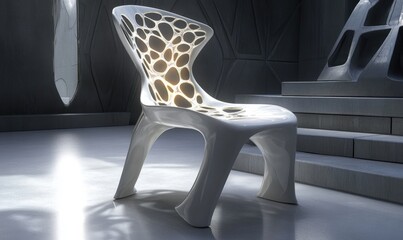 Poster - Modern white chair in futuristic room