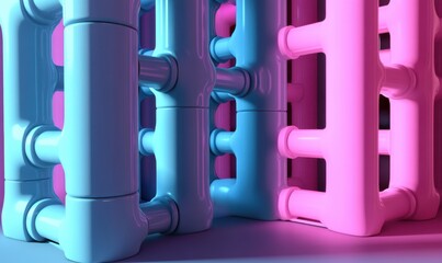 Poster - Pink and blue abstract pipes, futuristic structure, 3D render, background shadow, design element