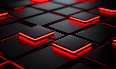 Poster - Red glowing cubes abstract technology background