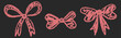 © Marharyta - Kids chalk ribbon bow set. Collection freehand child drawings. Hand drawn crayon scribble elements. Cute vintage baby pastel decoration. Childish pink vector illustration isolated on black background.