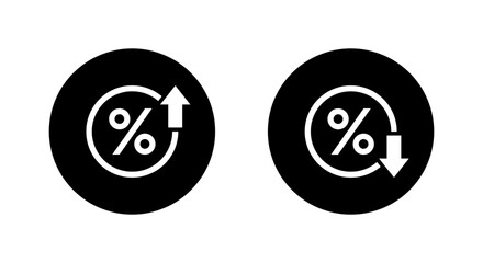 Poster - Percent up and down icon on black circle. Percentage upward and downward sign. Growth and decline symbol