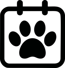 Poster - Black paw print symbol on a calendar icon emphasizing pet event planning. Vector illustration