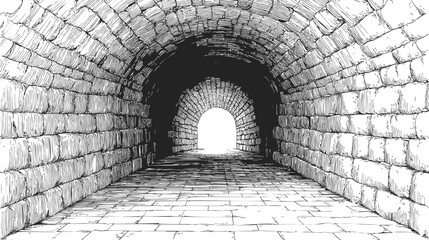 Aufkleber - Monochrome stone tunnel illustration with sunlight at the end. Vector illustration
