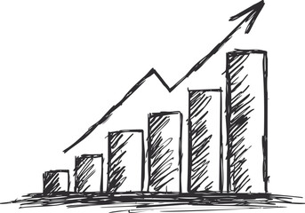 Poster - Hand-drawn increasing bar graph with upward arrow sketch. Vector illustration