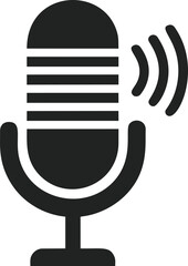 Poster - Black microphone icon with sound waves, . Vector illustration