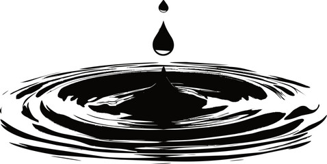 Poster - A water droplet creating ripples in a minimalist black and white illustration. Vector illustration