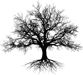 Poster - Silhouette of a bare tree with exposed roots, nature concept. Vector illustration