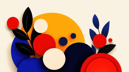 Poster - Abstract Colorful Circles and Leaves Paper Cut Design