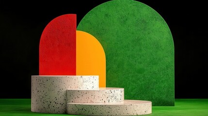 Poster - Abstract Cylindrical Platforms with Red Orange and Green Background