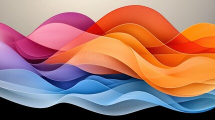 Poster - Abstract colorful waves background. Red, orange, yellow, purple, blue and pink wavy shapes on black background. Digital art, modern design, vibrant colors.