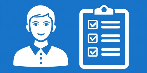 Poster - A clean icon of a person and checklist joined by a line