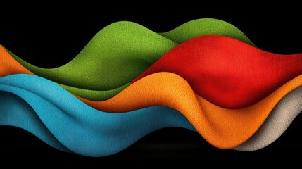 Poster - Abstract Colorful Fabric Waves on Black Background