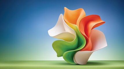 Poster - Colorful Layered Petal Abstract Flower on Green Background