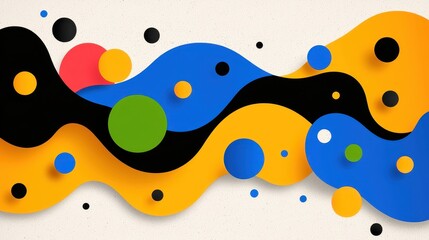 Poster - Abstract Colorful Wavy Shapes and Circles on White Background