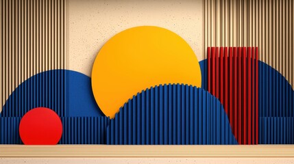 Poster - Abstract Geometric Composition with Blue Red and Yellow Shapes