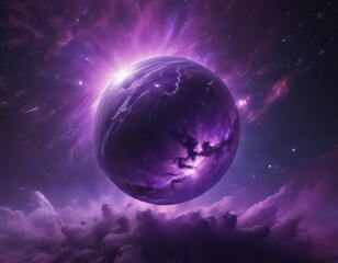 Wall Mural - ethereal orb glows, cosmic dust swirls in purple nebula , space, energy, astronomy