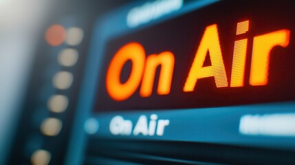 broadcast worldwide and stream online concept. bright on air sign indicating live broadcast in moder