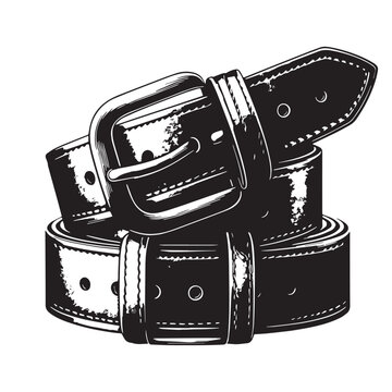Black Color Leather Belt Silhouette Vector Illustration, Solid White Background. minimal vector design