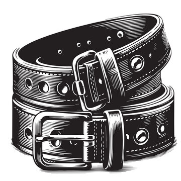 Black Color Leather Belt Silhouette Vector Illustration, Solid White Background. minimal vector design