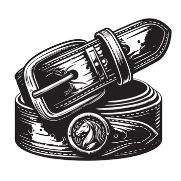 Black Color Leather Belt Silhouette Vector Illustration, Solid White Background. minimal vector design