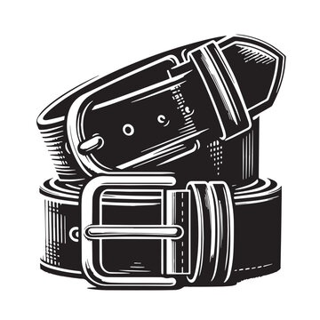 Black Color Leather Belt Silhouette Vector Illustration, Solid White Background. minimal vector design