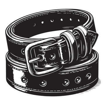 Black Color Leather Belt Silhouette Vector Illustration, Solid White Background. minimal vector design