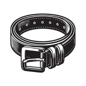 Black Color Leather Belt Silhouette Vector Illustration, Solid White Background. minimal vector design