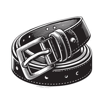 Black Color Leather Belt Silhouette Vector Illustration, Solid White Background. minimal vector design