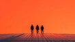 © pkproject - Silhouetted engineers walking on solar panels under orange sky