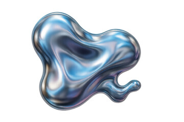 Poster - 3d render of a formless abstract metallic shape with a fluid and iridescent surface, isolated on transparent background