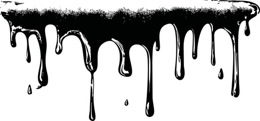 Poster - Dripping black paint border with splatters, abstract art. Vector illustration