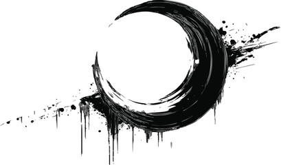 Poster - Abstract black ink crescent with splashes on white canvas, artistic concept. Vector illustration