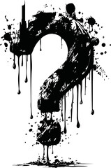 Poster - Black ink splatter forming a dripping question mark in abstract design. Vector illustration