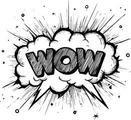 Aufkleber - Comic style explosion with the word wow in black and white illustration. Vector illustration