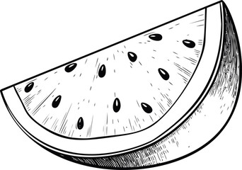 Poster - Black and white illustration of a watermelon slice with seeds. Vector illustration