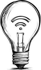 Leinwandbilder - Light bulb with wifi symbol inside in black and white sketch drawing. Vector illustration