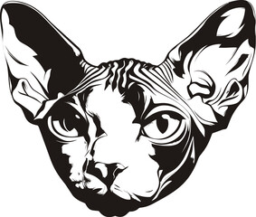 Aufkleber - Black and white sphynx cat illustration with detailed patterns. Vector illustration