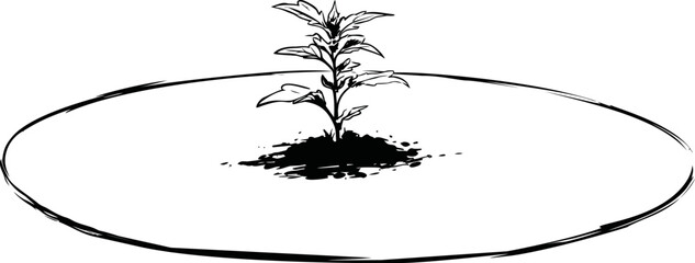 Poster - Young plant in soil of a circle, concept of new growth. Vector illustration