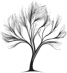 Aufkleber - Artistic black tree with flowing lines and abstract branches in silhouette. Vector illustration