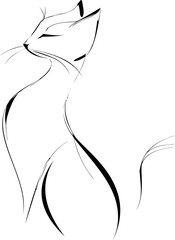 Aufkleber - Elegant black line art of a graceful cat, minimalist design. Vector illustration