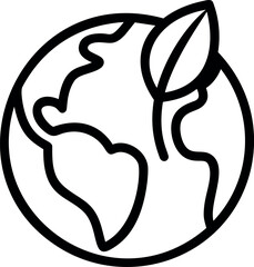 Poster - Simple black line drawing of earth with a leaf symbolizing eco-friendly concept. Vector illustration
