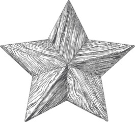 Aufkleber - Illustration of a wood-textured star with detailed linear patterns. Vector illustration