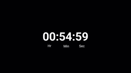 Animated Digital one hours countdown timer in one minute 1 hour countdown, timer animation in sixty seconds,4k video